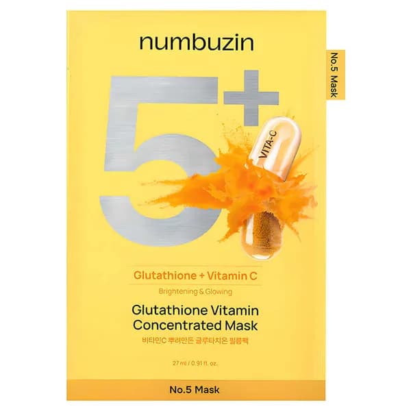 Осветляющая тканевая маска с глутатионом и витамином С numbuzin Glutathione Vitamin Concentrated Mask 27ml 1шт
