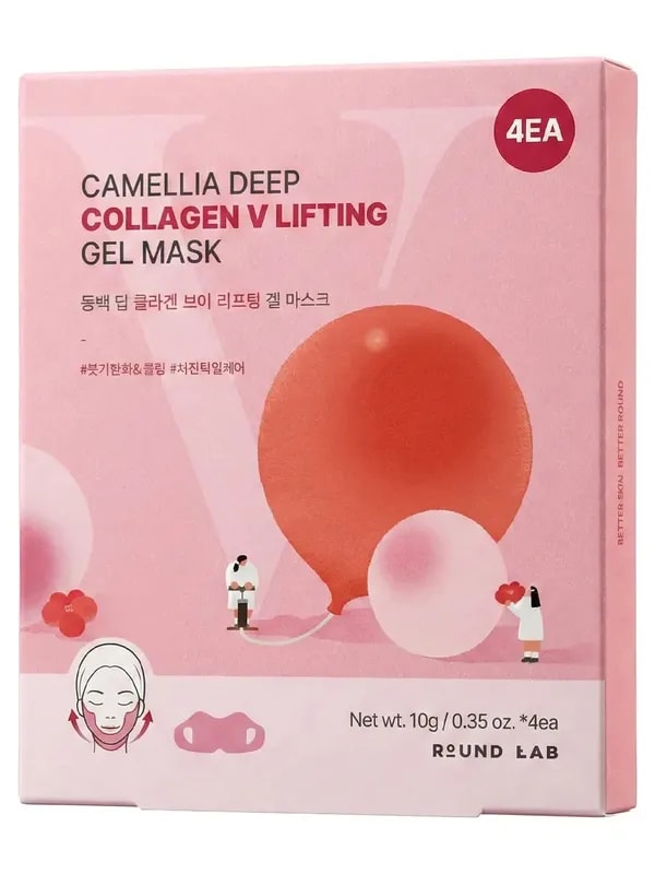Round Lab Camellia Deep Collagen V Lifting Gel Mask (10 g x 1 sany) — V-zona üçin kollagenli liftin gel maskasy