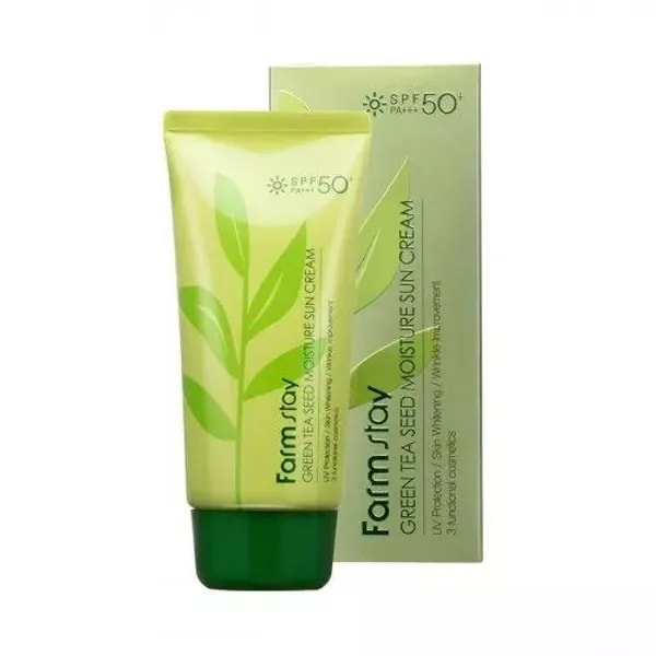 Солнцезащитный увлажняющий крем с семенами зелёного чая FarmStay Green Tea Seed Moisture Sun Cream SPF50+/PA+++ весом 70 г — это корейское уходовое средство для лица.